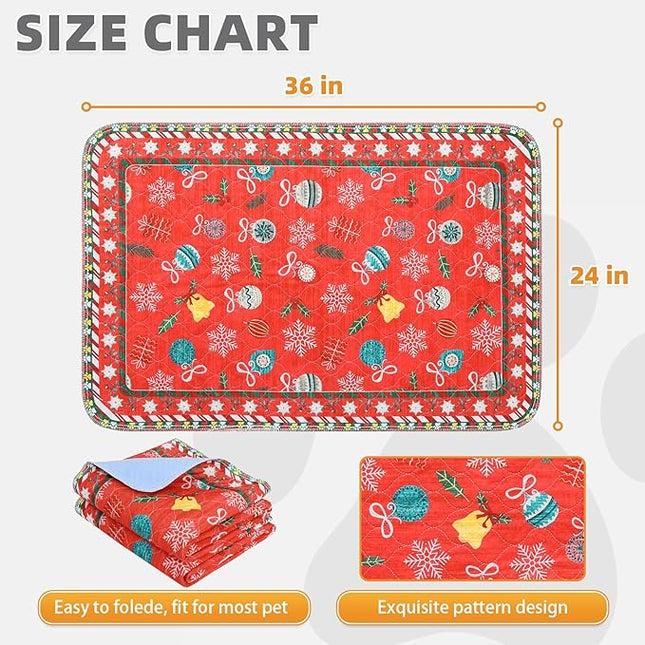 KOOLTAIL Washable Pee Pads for Dogs, 2 Pack Christmas Pet Mats, Super Absorbent Reusable Puppy Training Pads Waterproof,Nonslip Leak-Proof Dog Pee Pad,Large Whelping Pads for Floor,Crate,Couch,24"*36"