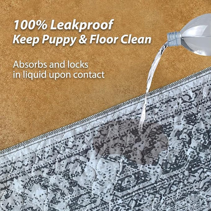 nunubaby Washable Pee Pads for Dogs, Stylish, Non-Slip and Leak-Proof Pee Pads. Reusable Potty Pads for Dogs for Crates and Floors.(Gray/Geo, 54" x54" )