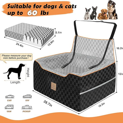 Large Dog Car Seat for Back Seat – Removable Dog Booster Seat & Washable Pet Car Seat for Medium & 2 Small Dogs up to 60lbs – Safety Straps & Storage Pocket – Travel & Home Use (Gray/Black)