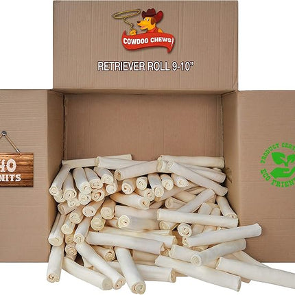Cowdog Chews Retriever roll 9-10 inch All Natural Rawhide Product (40 Pack)