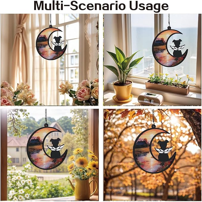 DIY Angel Dog Memorial Suncatcher with Sympathy Card, Engraved Pet Memorial Ornament, Dog Death Sympathy Gifts, Personalized Pet Memorial Gifts - Countryside Sunset