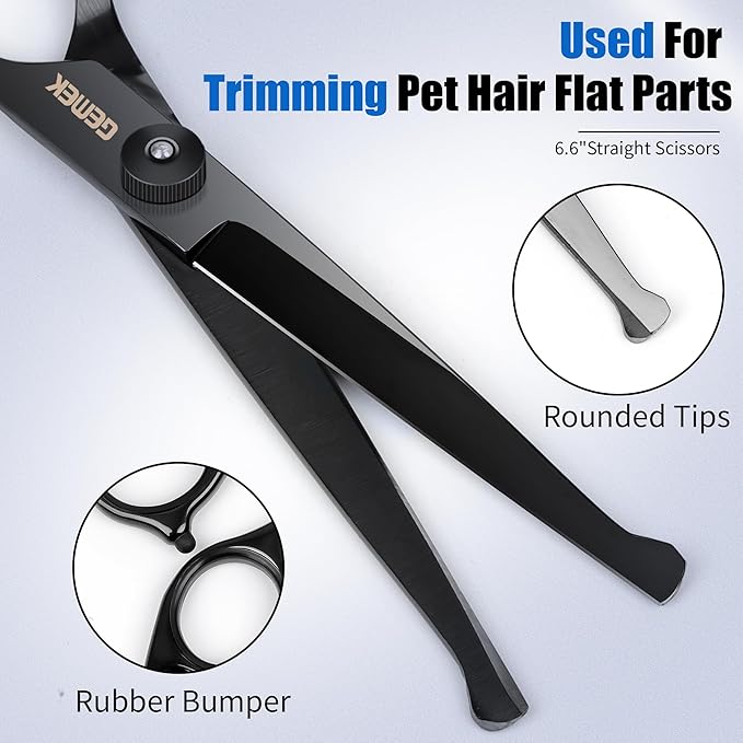 Dog Grooming Scissors Kit with Safety Round Tips, GEMEK Professional 5 in 1 Grooming Scissors for Dogs (Black 5 in 1)