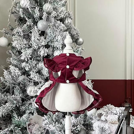 Fashion Sweet Puppy Dog Lace Princess Tailored Dress for Mini and Petite Dog B-WineRed Small