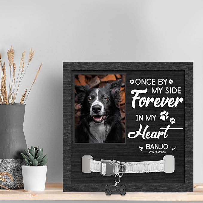Nazenti Personalized Dog Memorial Picture Frame, Custom Sympathy Gifts for Loss of Dog, Pet Loss Gift, Pet Memorial Frame with Collar Holder, Cat Condolences Gift, Dogs Sign Bereavement Gifts