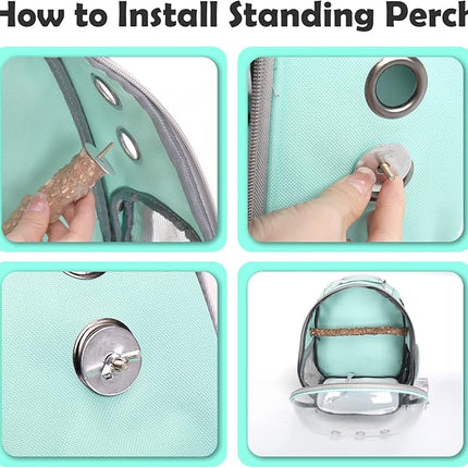 Bird Backpack Carrier with Perch, Portable Bird Travel Cage Bag, Clear Parrot Carrier Cockatiel Cage with Toy Stainless Steel Food Bowl Tray for Conures Parakeet Budgie Canary Lovebirds Small Animals