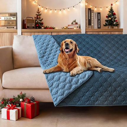 gogobunny 100% Double-Sided Waterproof Dog Bed Cover Pet Blanket Sofa Couch Furniture Protector for Puppy Large Dog Cat, Reversible (52x82 Inch (Pack of 1), Dark Blue/Light Blue)
