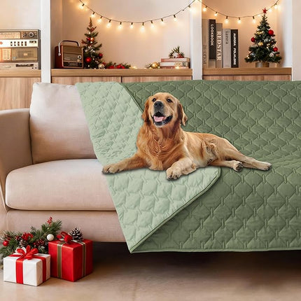 gogobunny 100% Double-Sided Waterproof Dog Bed Cover Pet Blanket Sofa Couch Furniture Protector for Puppy Large Dog Cat, Reversible (52x82 Inch (Pack of 1), Dark Green/Light Green)