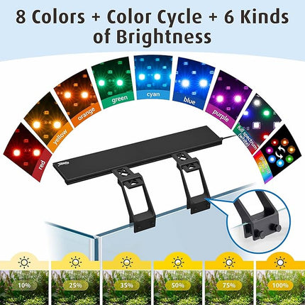 hygger Clip On Full Spectrum Aquarium LED Light, 42W Day-Night Dual Timer Sunrise-Day-Sunset-Moon Fish Tank Light, Adjustable Timer Brightness with 9 Colors for Planted Tank