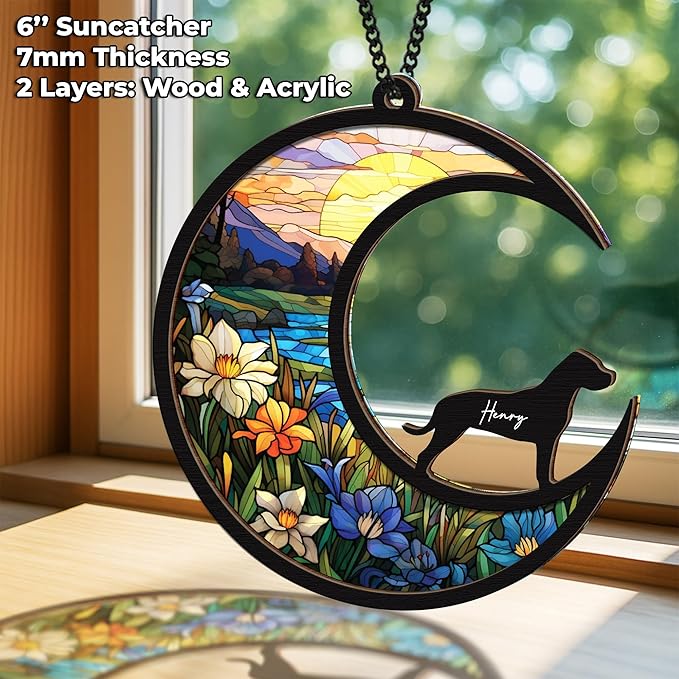 6'' Dogo Argentino Dog Memorial Suncatcher Personalized Name Dog Breed Pet Ornament Window Car Hanging Sympathy Gift for Loss of Pet Passed Away Remembrance Gift for Dog Lovers SCD-B11-6-18