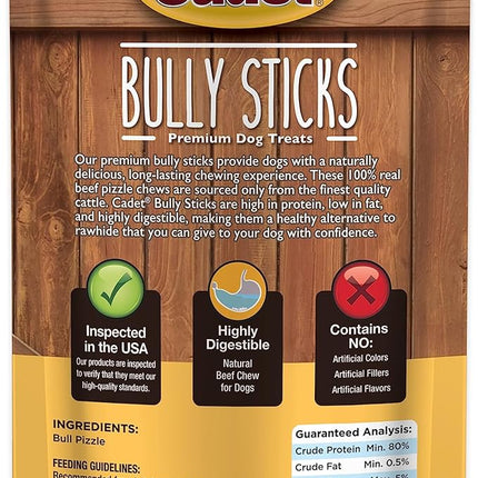 Cadet Bully Sticks for Small Dogs, All-Natural Beef Pizzle, Rawhide-Free Long-Lasting Dog Chews for Aggressive Chewers, 4 Count