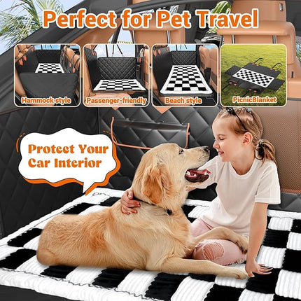 Hard Bottom Car Seat Cover for Dog swith Removable Soft Blankets,Scratch-Proof and Anti-Slip Car Dog Hammock for Large Dogs White for Car, SUV