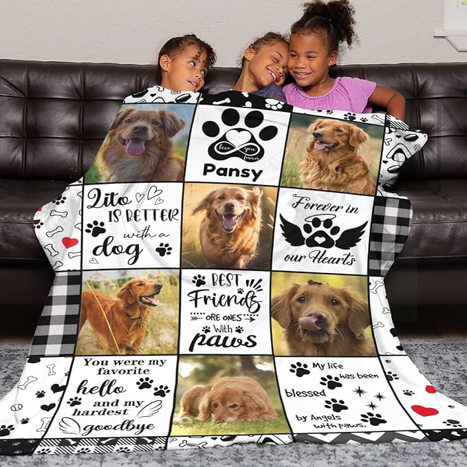 Artsadd Custom Dog Photo Memorial Blanket Personalized Pet Memorial Gifts for Dogs Loss of Pet Sympathy Gift Bereavement Remembrance Passing Away Gifts, Picture Blanket