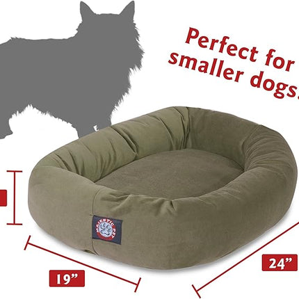 Majestic Pet 24 Inch Suede Calming Dog Bed Washable 24x19x7 (Inch) – Cozy Soft Round Donut Dog Bed with Spine Support for Dogs to Rest Their Head - Pet Bed Small – Sage