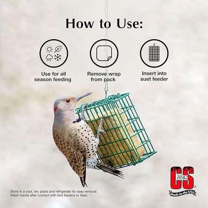 C&S High Energy Suet Treat, Wild Bird Food for Woodpeckers, Nuthatches, Chickadees and Jays, 8 Pack