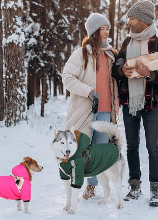 Queenmore Warm Dog Winter Coat, Cold Weather Waterproof Snow Jacket with Reflective Hoodie, Long Sleeves for Small to Large Dogs