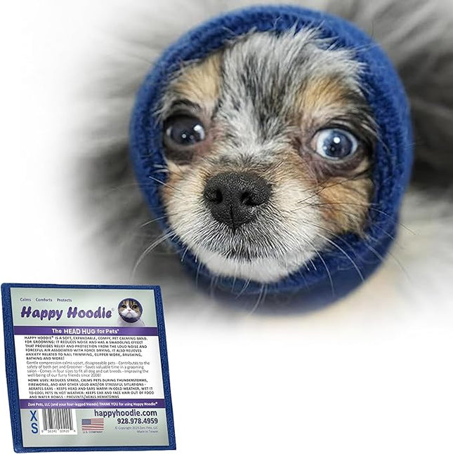Happy Hoodie The Original Dog & Cat Calming Band - American Brand - Anxiety Relief/Noise Protection-Grooming-Thunder-Fireworks (XS, Blue) - Since 2008