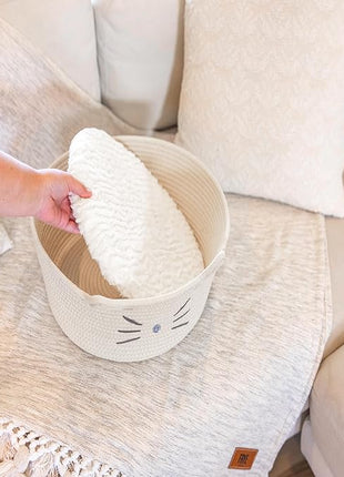 Catstages Bed & Basket Retreat 2-in-1 Cat Bed with Removable Cushion, Plush Cotton Rope, White, 15 in – Versatile Pet Bed and Toy Storage Basket