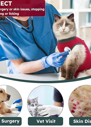 Cat Recovery Suit After Surgery, Breathable Cat Surgery Recovery Suit for Spay Abdominal Wounds or Skin Diseases, E-Collar Alternative Wear for Small Male Female Pets (Red,L)