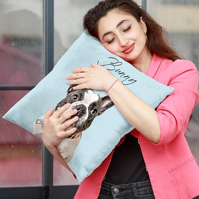 Funny DIY Personalized Pet Oil Painting Portrait from Photo Throw Pillow, Custom Dog Memorial Gifts for Loss of Dogs, Dog Cat Memorial Pillow, Customized Bereavement Sympathy Gifts for Pet Lover