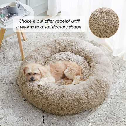 Calming Dog Bed & Cat Bed, Anti-Anxiety Donut Dog Cuddler Bed, Warming Cozy Soft Dog Round Bed, Fluffy Faux Fur Plush Dog Cat Cushion Bed for Small Medium Dogs and Cats (20"/24"/27"/30")