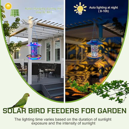 XDW-GIFTS Bird Feeder for Outdoors Solar Hanging Bird Feeder Bird House with Cardinal Feeder Large Capacity Metal Wild Bird Feeder for Garden Decor Unique Gifts & Patio Decor (Blue, 8 INCH)