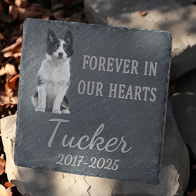 Personalized Pet Memorial Stone, Dog Memorial Gifts, Pet Loss Sympathy Gift, in Memory of Dog Cat - in Our Hearts（Square）