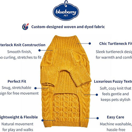 Blueberry Pet Classic Fuzzy Textured Knit Pullover Turtle-Neck Dog Sweater in Mustard Yellow, Back Length 18", Pack of 1 Clothes for Dogs