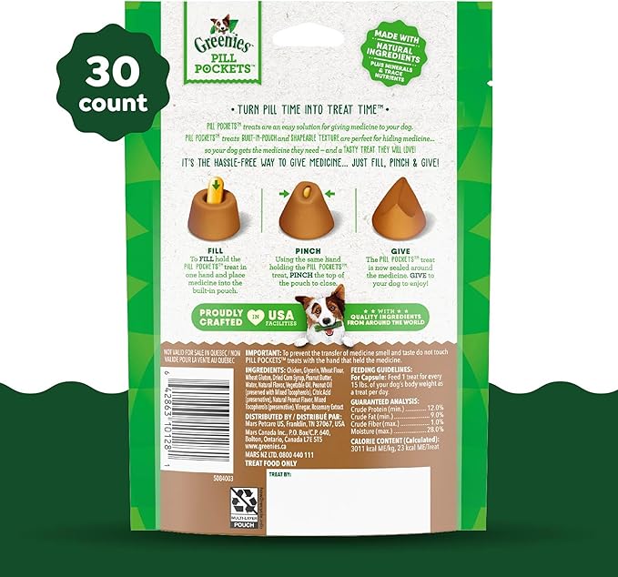Greenies Pill Pockets for Dogs Large Size, Soft Dog Treats, with Real Peanut Butter, 7.9 oz. Pouch (30 Treats)