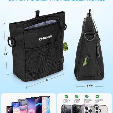 Gobeigo Dog Treat Pouch with Silicone Liner, 【4 Cup】【3 Ways to Wear 】 Treat Bag with Training Clicker, Front Pocket fits All Phones, Upgrade Stronger Magnetic Closure Walking Fanny Pack (Black)