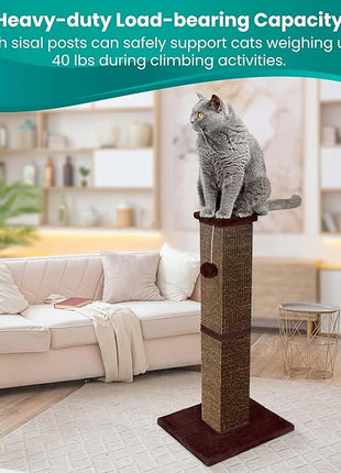 Cat Scratching Post 32 Inch for Indoor Large Cats and Kitten, Nature Sisal Tall Cat Scratch Post, Sisal Cat Scratcher Improve Cat's Scratching Habits and Protect Your Furniture, Full Brown
