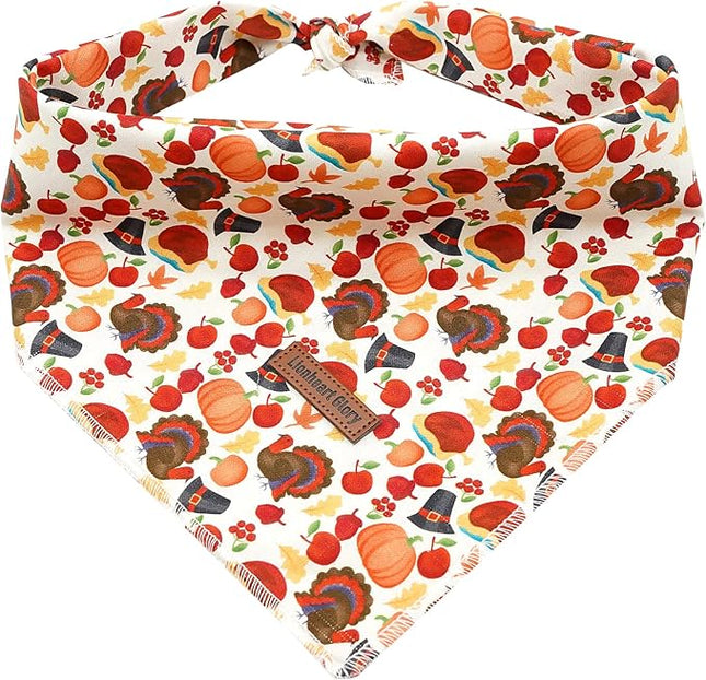 Lionheart glory Turkey Dog Bandanas Fall 1 Pack Washable Soft Dogs Scarf, Square Adjustable Girl Boy Dog Bandanas for Medium Large Dogs Holiday