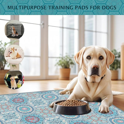 IEUUMLER Washable Pee Pads for Dogs, 1 Pack Non-Slip & Waterproof Pack Whelping Pad, Reusable Washable Puppy Potty Training Pad with Fast Absorbent for Playpen EU007 (Green Medallion, 48"X48"-1pcs)