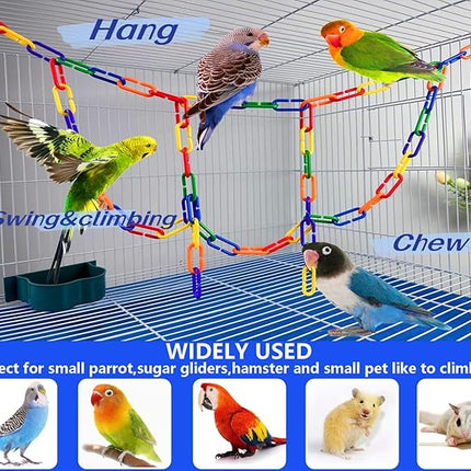 600-Piece Rainbow Plastic Chain Links & Toys - Interlocking C-Clip Bird Cage Accessories for Parakeets, Sugar Gliders, Small Pets (Climbing/Swinging Toys)