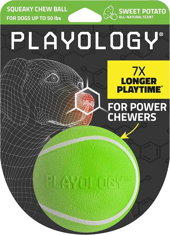 Playology Dog Toys | Squeaky Chew Ball - Bouncy Durable Floating Fetch Ball for Dogs | Medium Sweet Potato Scented Toy - Easy to Clean and Made from Non Toxic Materials