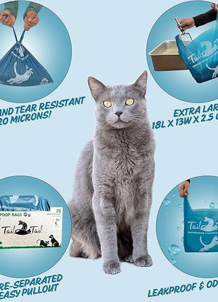 Biodegradable Cat Litter Bags for Poop and Pee (70 Extra Large 18 X 18 with Gussets expanded). Leak proof, Durable, Unscented, Compostable, Strong, with Handles.