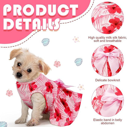 LEIFIDE 8 Pcs Summer Themed Hawaii Dog Dresses Holiday Flamingo Fruit Floral Pattern Pet Skirts Hawaii Puppy Princess Dresses Outfits Bowknot for Girl Dogs Cats Beach(Small)