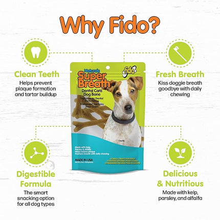 Fido - Super Breath Dental Care Bones for Dogs - 13 Count Small Dog Dental Treats for Small Dogs (Made in USA) - Tasty Dog Dental Chews Help Reduce Plaque, Tartar Buildup, and Freshens Breath