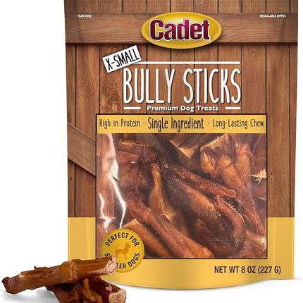 Cadet Bully Sticks for Extra-Small Dogs, All-Natural Beef Pizzle, Rawhide-Free Long-Lasting Dog Chews for Aggressive Chewers, 8 oz