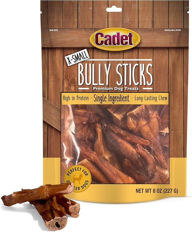 Cadet Bully Sticks for Extra-Small Dogs, All-Natural Beef Pizzle, Rawhide-Free Long-Lasting Dog Chews for Aggressive Chewers, 8 oz