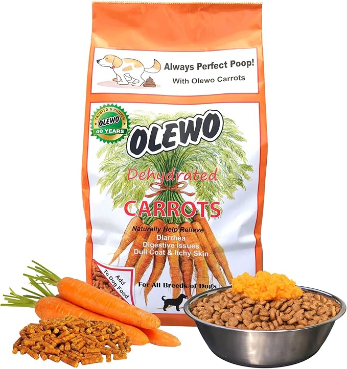 Olewo Original Carrots for Dogs – Fiber for Perfect Poop, Dehydrated Dog Food Toppers for Picky Eaters, Natural Skin & Coat Support, Multivitamin, Probiotics for Digestive & Gut Health, 2.2 lbs
