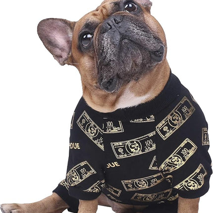 iChoue English Bulldog Pajamas Onesie Suit PJS Bodysuits for Medium Dogs Large French Frenchie Pug Pitbull Boston Terrier - Black Money, XL