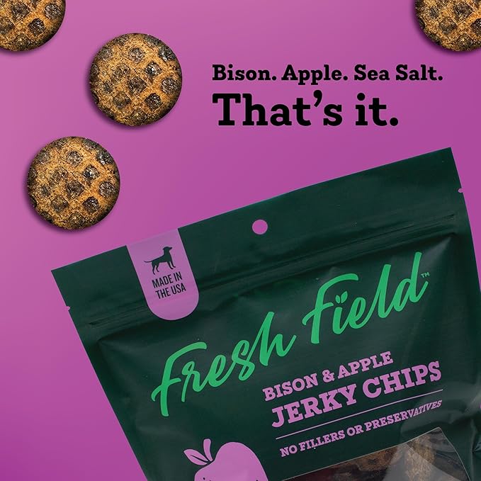 Fresh Field Bison & Apple Jerky Chips, 5 oz – All-Natural Dog Treats, USA Made, No Fillers, Perfect for Picky Pets