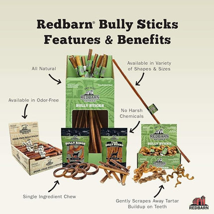 Redbarn Pet Products Straight 3"-4" Bully Sticks - Long Lasting Dog Chew, All Natural & Odorless Bully Bones (65-Count)