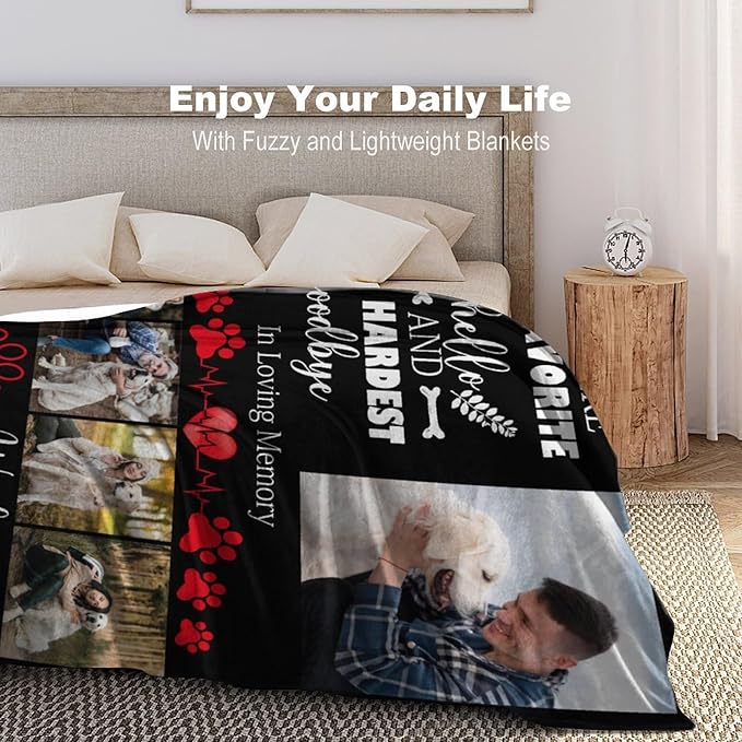 Custom Dog Memorial Gifts for Loss of Dog Cat, Personalized Dog Blankets with Photos, Pet Memorial Throw Blanket Gifts, Pet Loss Gifts, in Loving Memory Blanket for Dog Cat Lovers Dog Mom Dog Dad
