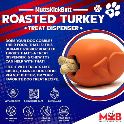SodaPup MuttsKickButt Roasted Turkey – Durable Dog Treat Dispenser & Chew Toy Made in USA from Non-Toxic, Pet Safe, Food Safe Natural Rubber for Mental Stimulation, Problem Chewing, Calming & More