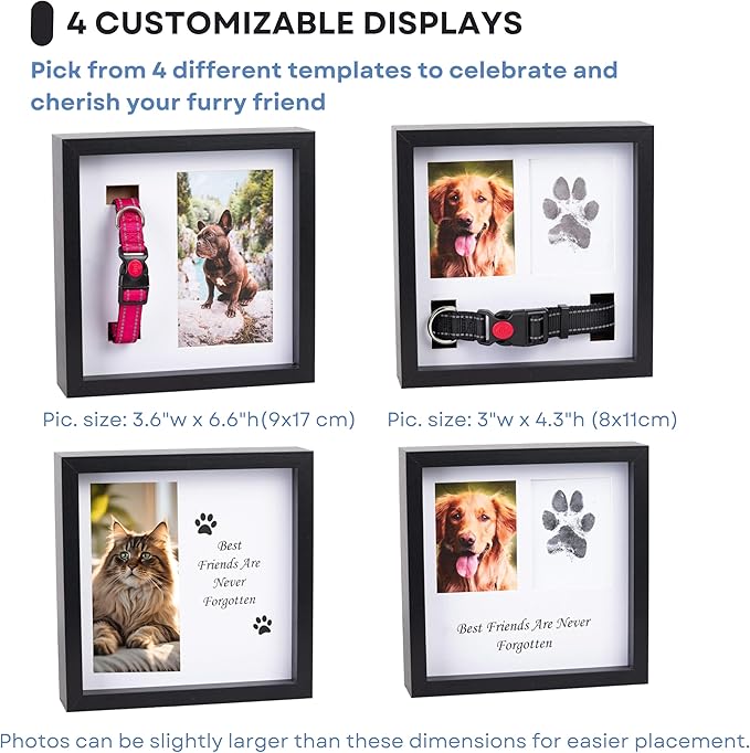 Memorial Picture Frame, 4 Customizable Displays, 9x9, Paw Print Kit for Dogs, Dog Memorial Gifts for Loss of Dog, Loss of Pet Sympathy Gift, Pet Paw Print Impression Kit