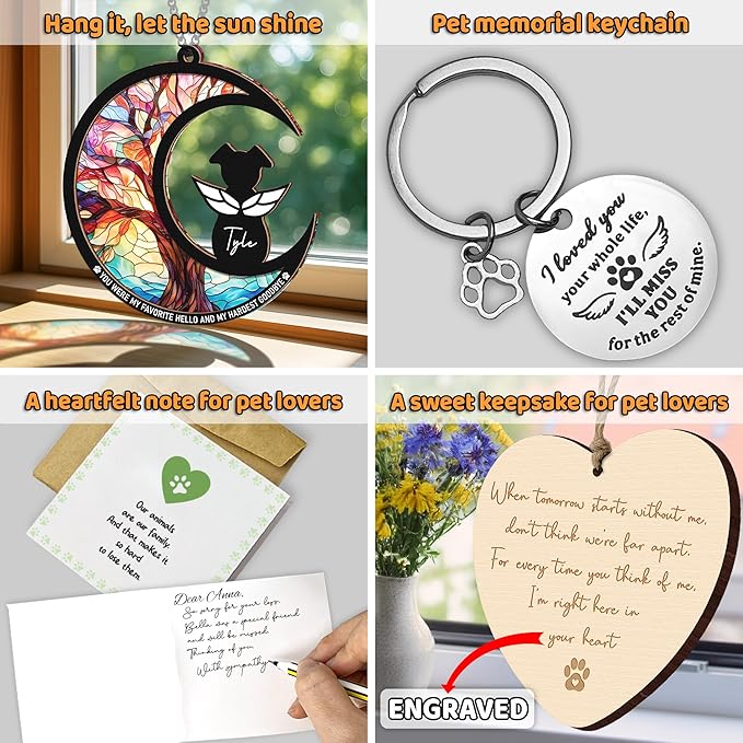 6" Dog Angel Memorial Suncatcher, Engraved Pet Memorial Ornament, Pet Sympathy Keychain, Loss of Animal Sympathy Card, Rainbow Bridge Dog Loss Gift, My Favorite Hello Hardest Goodbye PS190