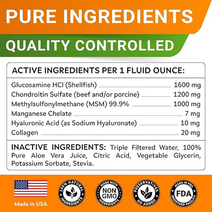 STRELLALAB Liquid Glucosamine for Dogs 32 OZ - Joint Support - All-Natural Hip & Joint Supplement, Glucosamine Chondroitin Liquid, MSM & Collagen for Dogs Mobility, Joint Pain Relief (Pack of 2)