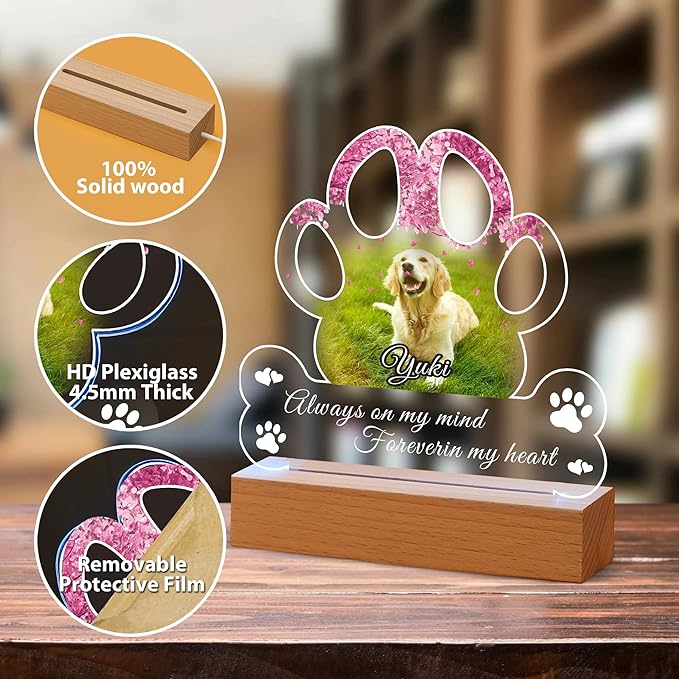 Pet Memorial Gifts for Dogs, Personalized Pet Memorial Night Lights, Dog Memorial Gifts for Loss of Dog, Loss of Dog Sympathy Gift, Dog Bereavement Remembrance Picture Frame (Design-C)