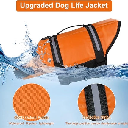 HAOCOO Dog Life Jacket Vest Saver Safety Swimsuit Preserver with Reflective Stripes/Adjustable Belt Dogs?Orange,S